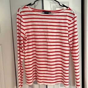 Ralph Lauren Sport Red and White Strip Long-sleeve Cotton Shirt Size M